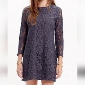 Madewell Slate Gray Long Sleeve Floral Lace Sheath Dress Size 4 Dark Academia